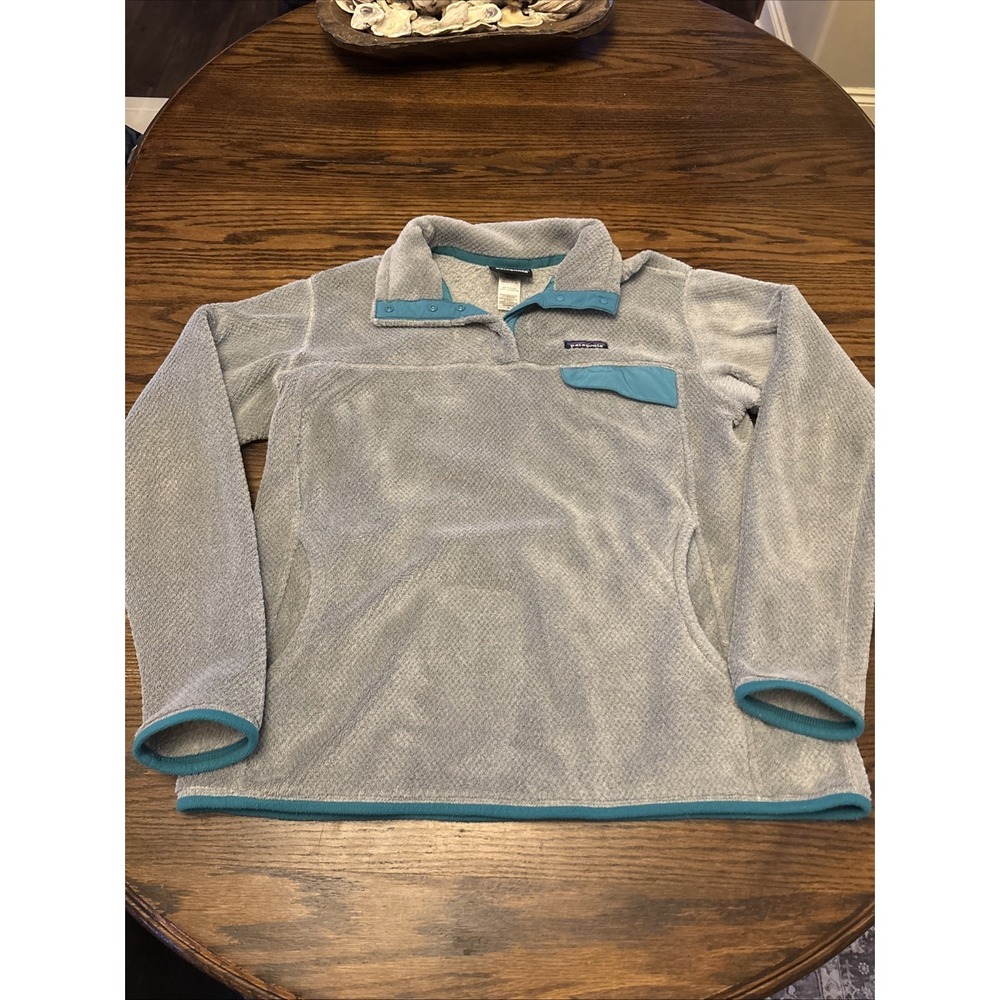 Patagonia Women's XL Re-Tool Snap-T Pullover Fleece Jacket Gray/Teal~EUC